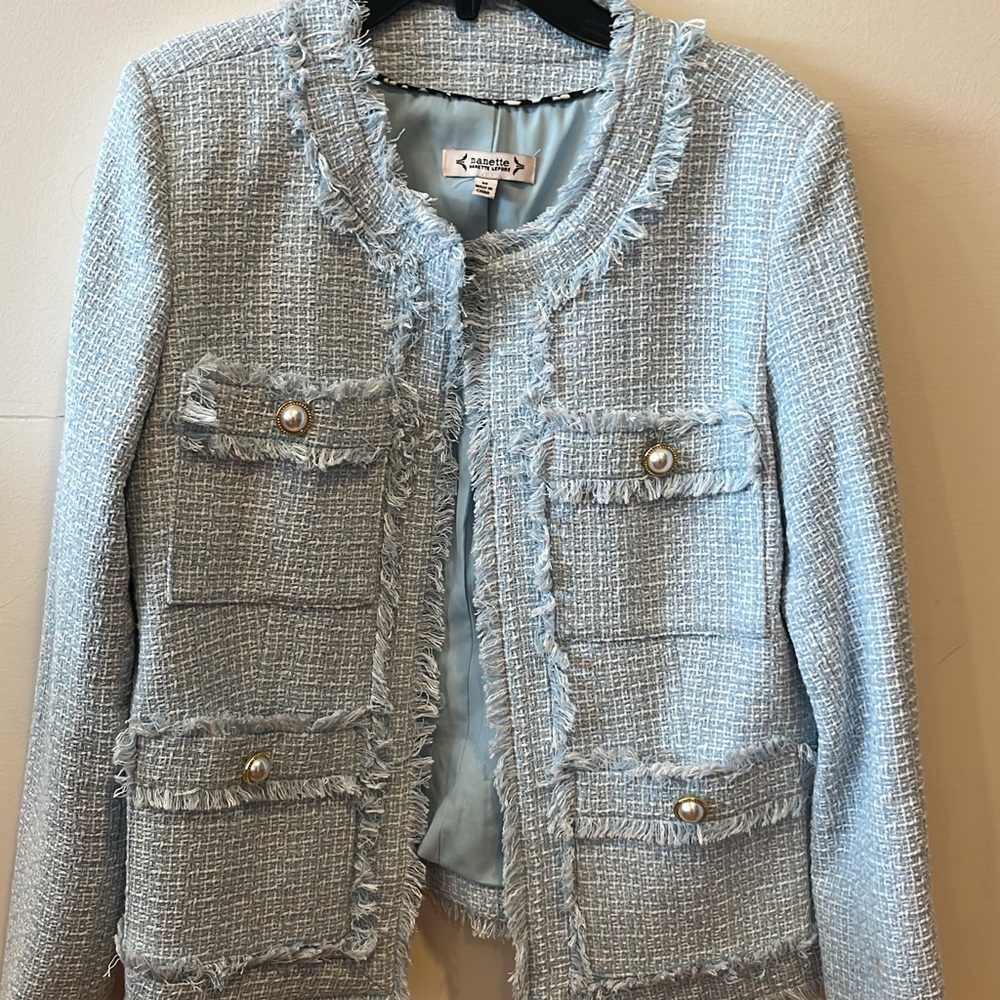 Women's Tweed Jacket - Light Blue